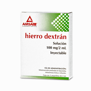 HIERRO DEXTRAN 100MG/2ML SOLUCION INYECTABLE 3 AMPOLLETAS